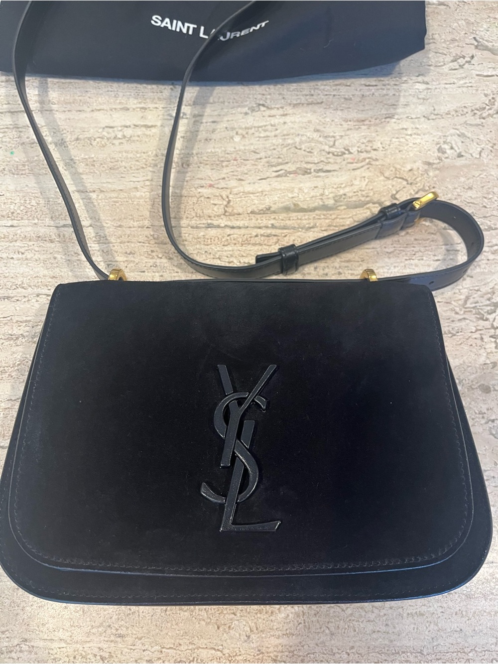 Saint Laurent Black Suede YSL Monogram Crossbody Bag
